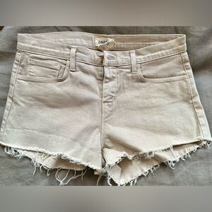 L’AGENCE, tan denim cuff off shorts